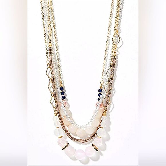ANN TAYLOR LOFT APRICOT MULTISTRAND BEADED CHAIN NECKLACE NWT NOS - Picture 1 of 5